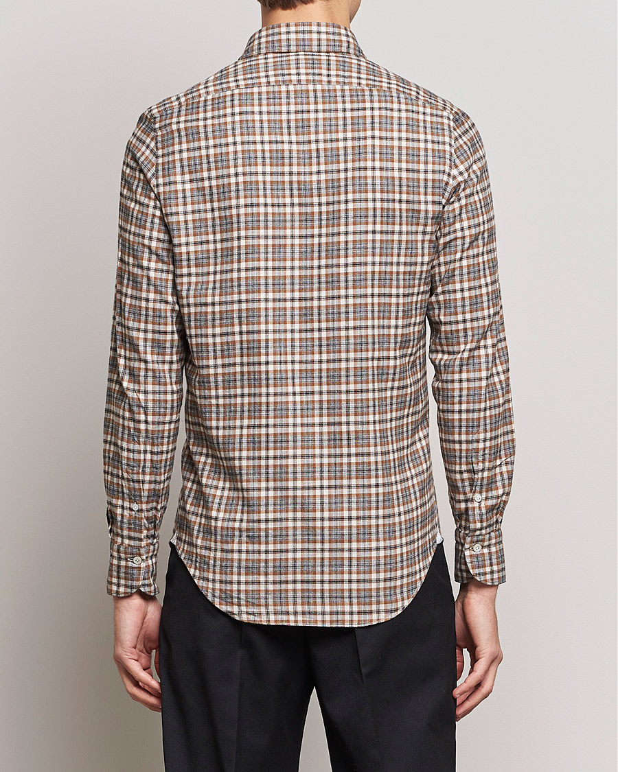 Uomini | Camicie | Finamore Napoli | Tokyo Slim Light Flannel Shirt Brown Check