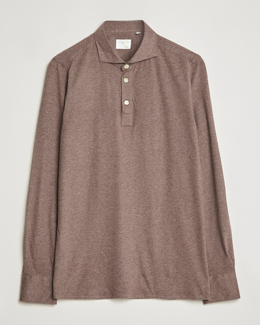 Uomini | Maglieria | Finamore Napoli | Orlando Cashmere Blend Long Sleeve Polo Brown
