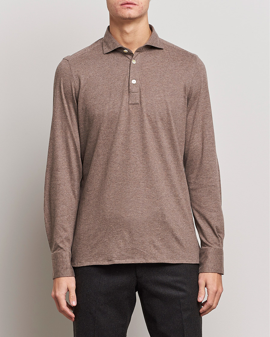 Uomini | Maglieria | Finamore Napoli | Orlando Cashmere Blend Long Sleeve Polo Brown