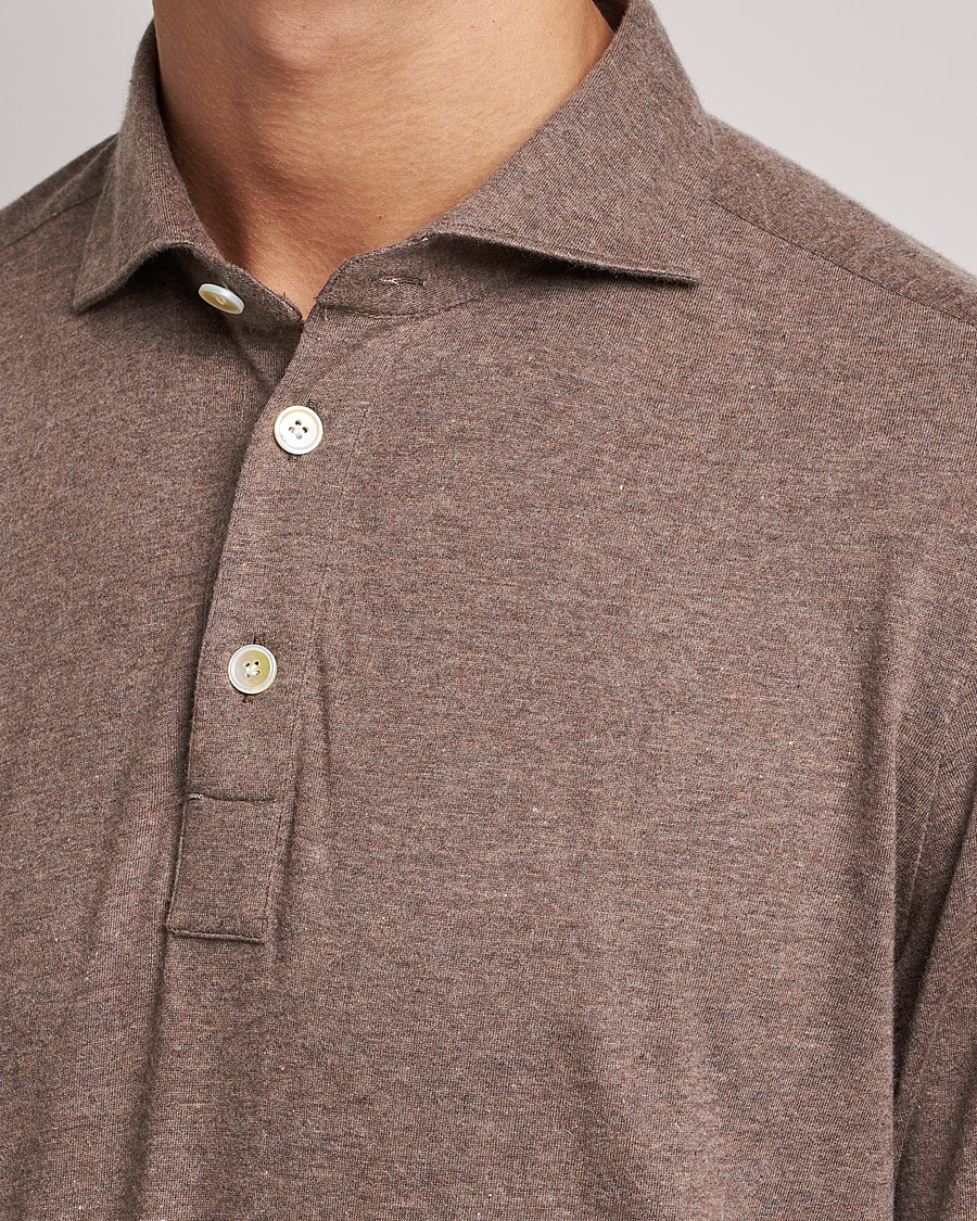 Uomini | Maglieria | Finamore Napoli | Orlando Cashmere Blend Long Sleeve Polo Brown