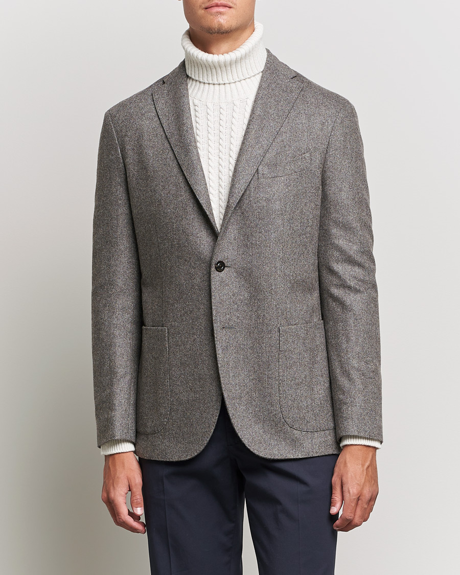 Uomini | Blazers | Boglioli | K Jacket Herringbone Wool Blazer Light Grey