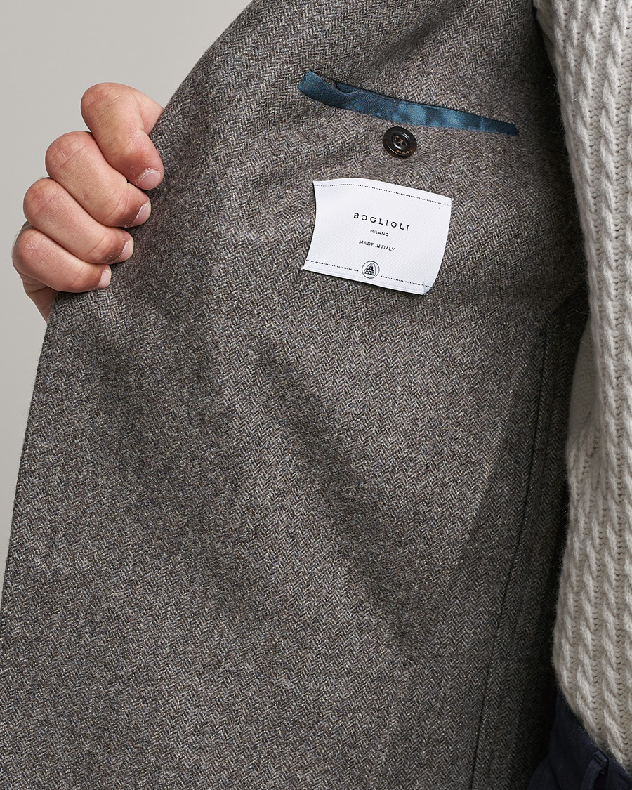 Uomini | Blazers | Boglioli | K Jacket Herringbone Wool Blazer Light Grey