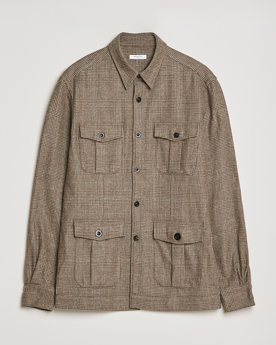 Uomini | Camicie | Boglioli | Check Flannel Overshirt Beige