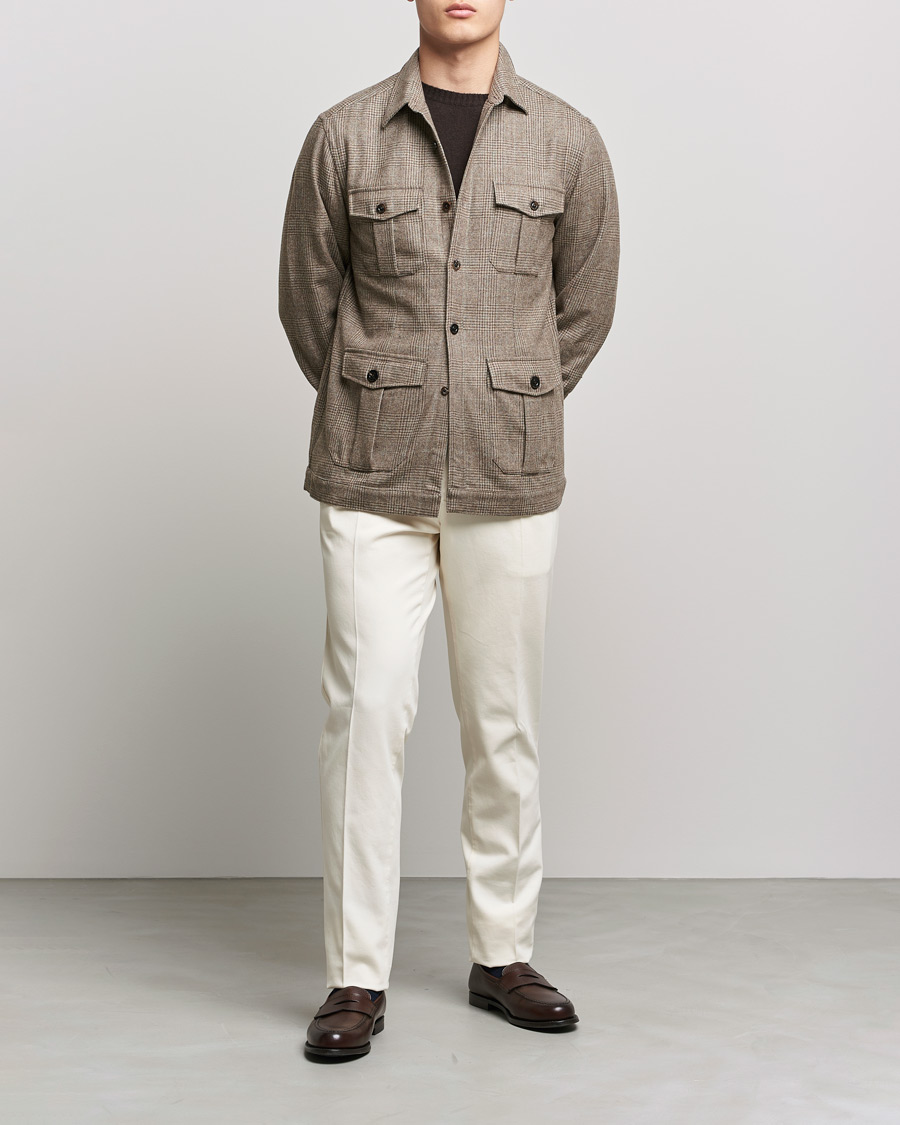Uomini | Camicie | Boglioli | Check Flannel Overshirt Beige