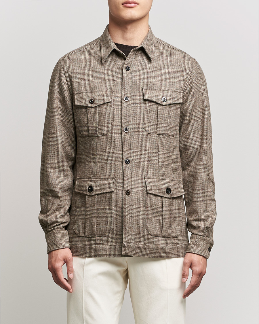 Uomini | Camicie | Boglioli | Check Flannel Overshirt Beige