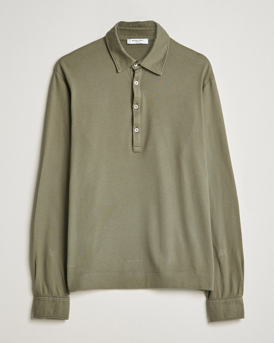 Uomini | Maglieria | Boglioli | Long Sleeve Polo Shirt Sage Green