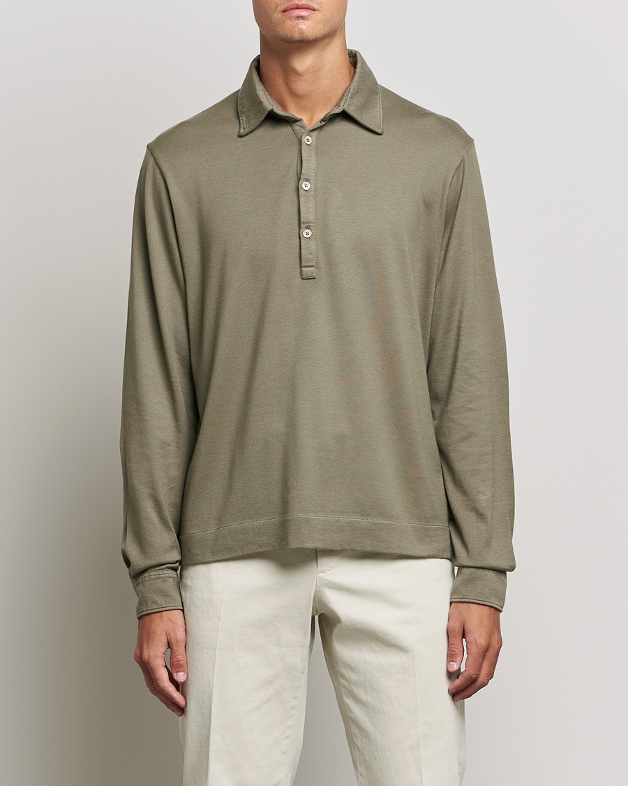 Uomini | Maglieria | Boglioli | Long Sleeve Polo Shirt Sage Green