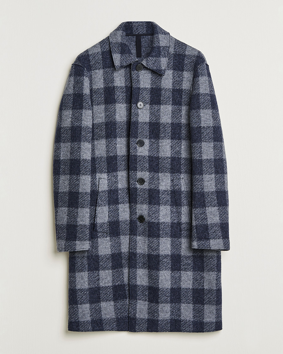 Uomini | Giacche | Harris Wharf London | Vichy Fleece Lined Mac Coat Blue/Grey