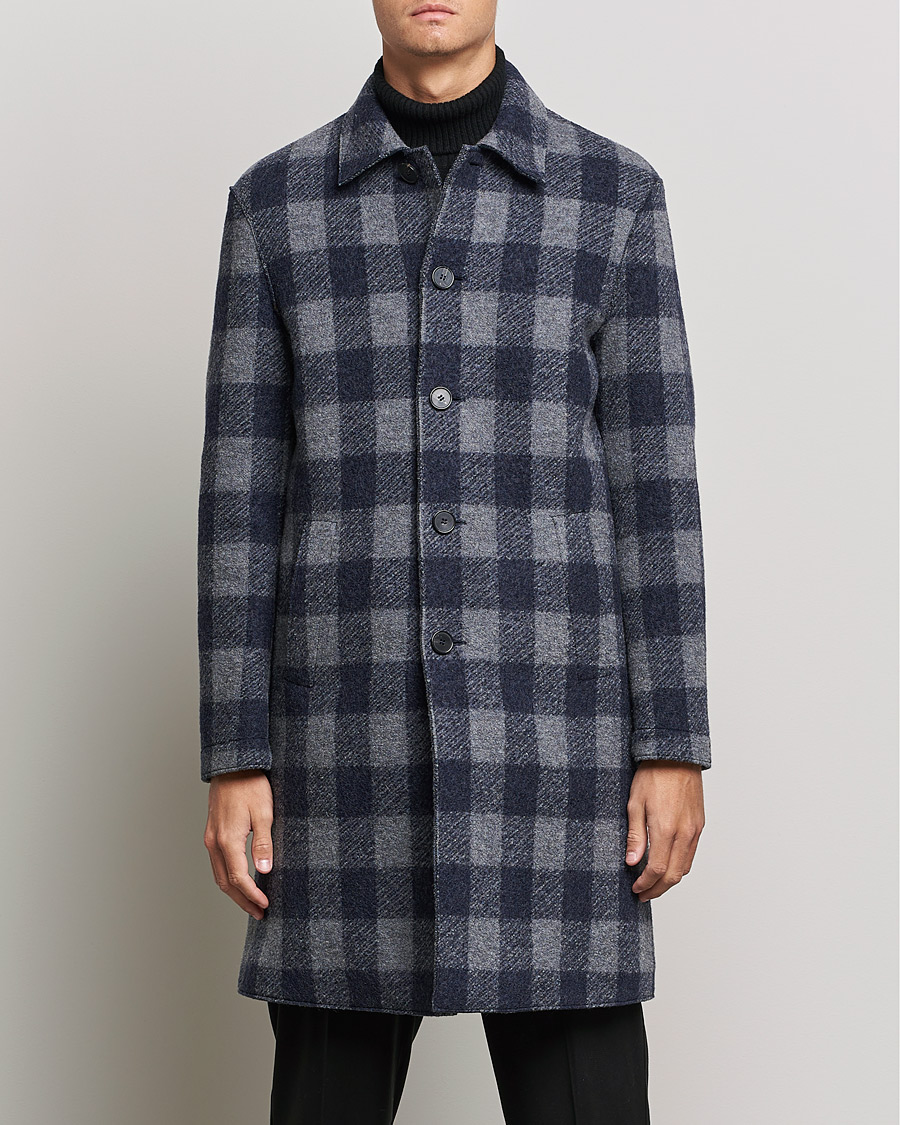 Uomini | Giacche | Harris Wharf London | Vichy Fleece Lined Mac Coat Blue/Grey