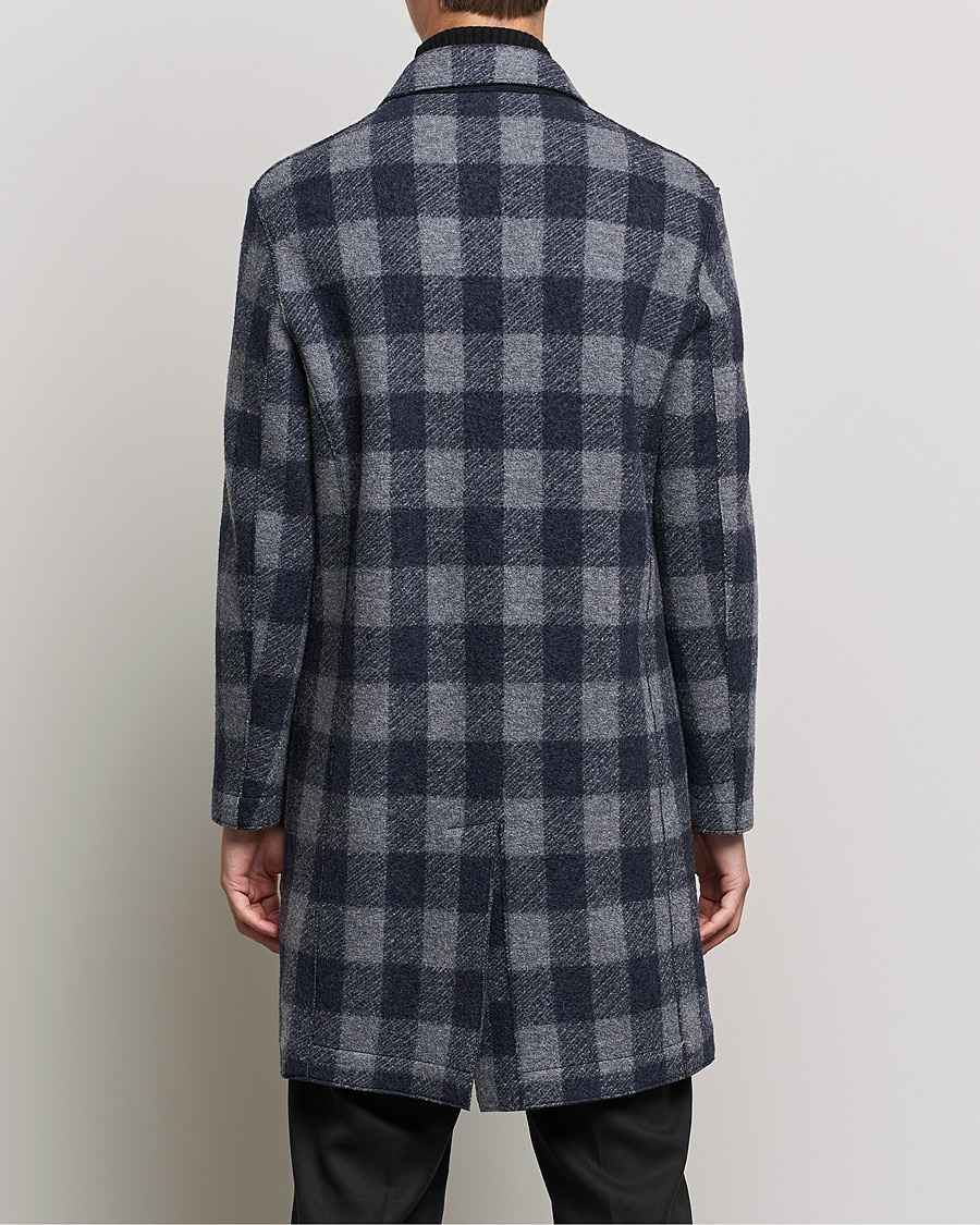 Uomini | Giacche | Harris Wharf London | Vichy Fleece Lined Mac Coat Blue/Grey