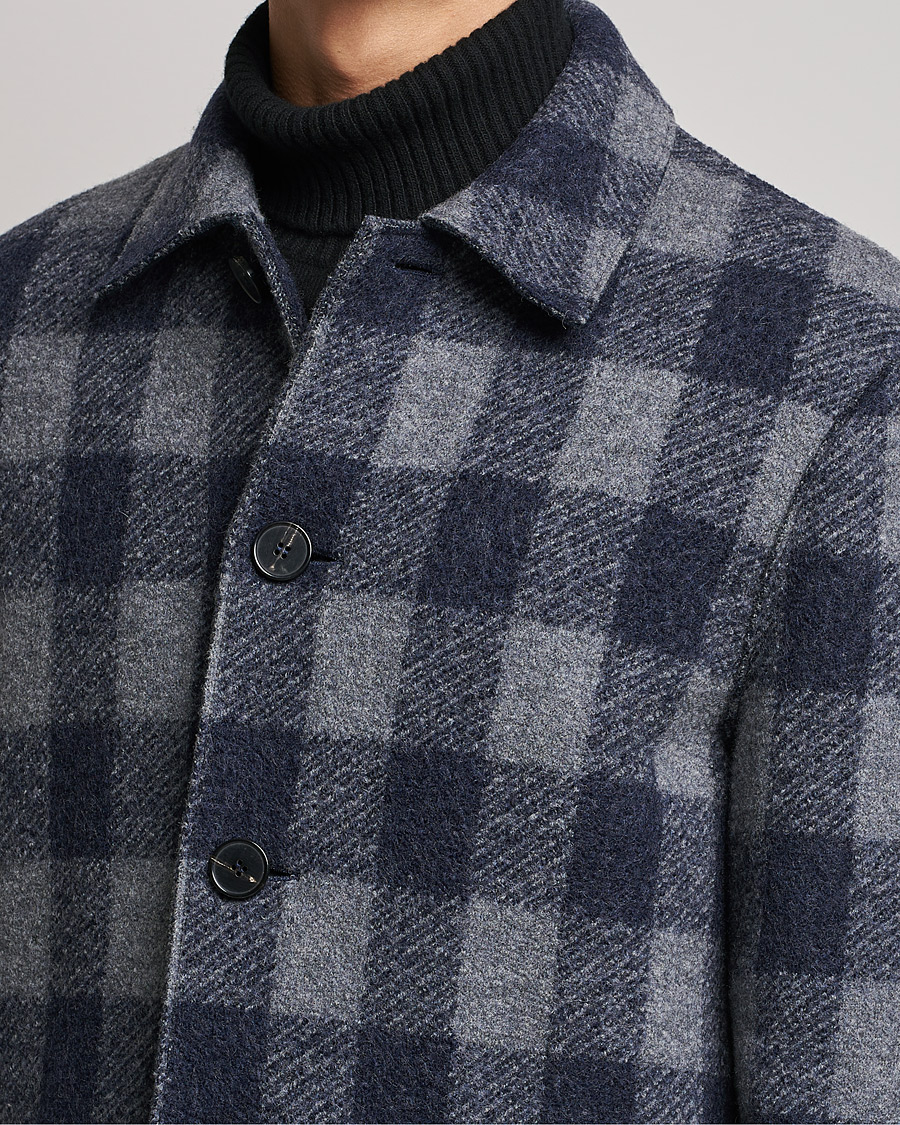 Uomini | Giacche | Harris Wharf London | Vichy Fleece Lined Mac Coat Blue/Grey