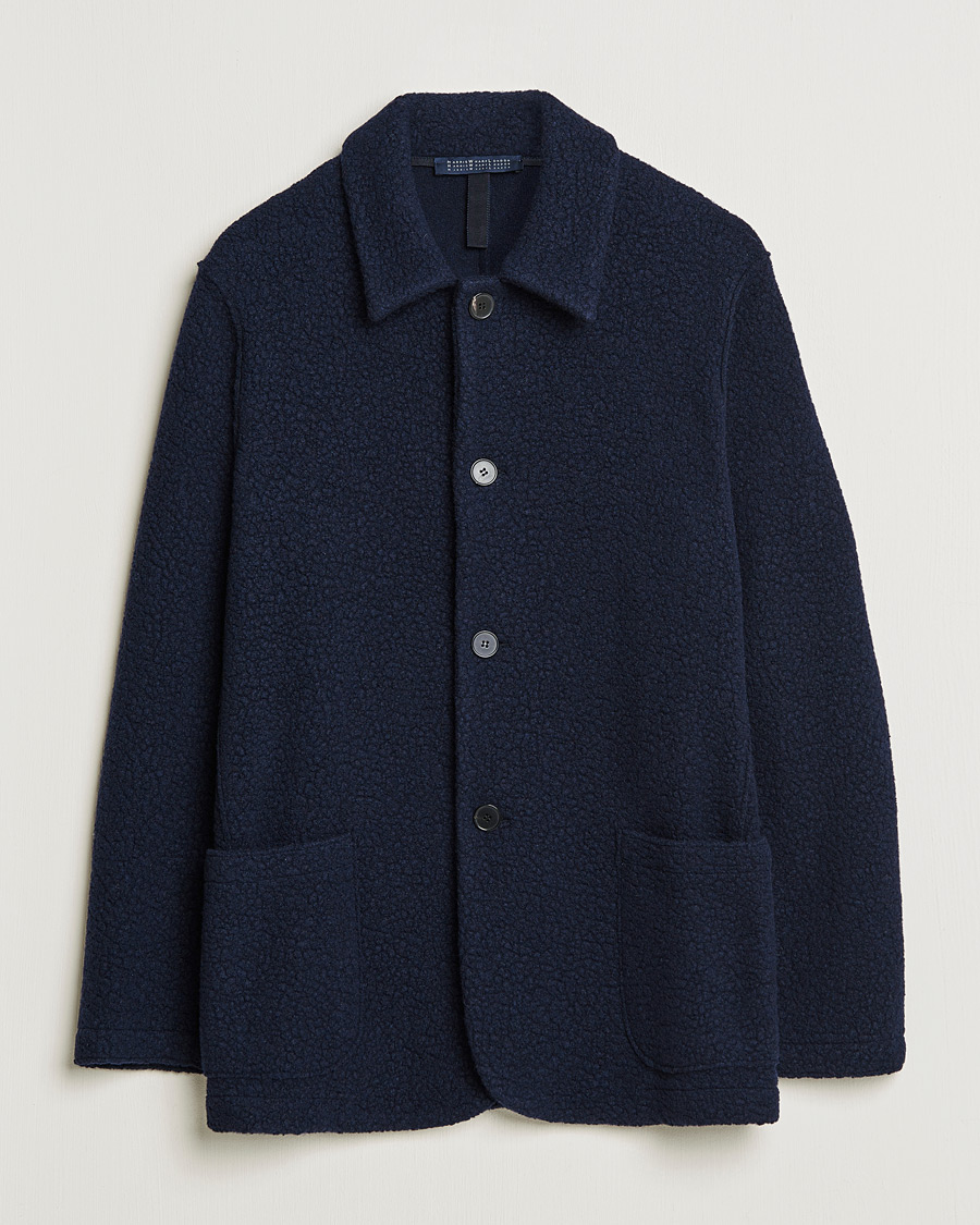 Uomini | Camicie | Harris Wharf London | Harrington Wool Boucleè Shirt Jacket Navy