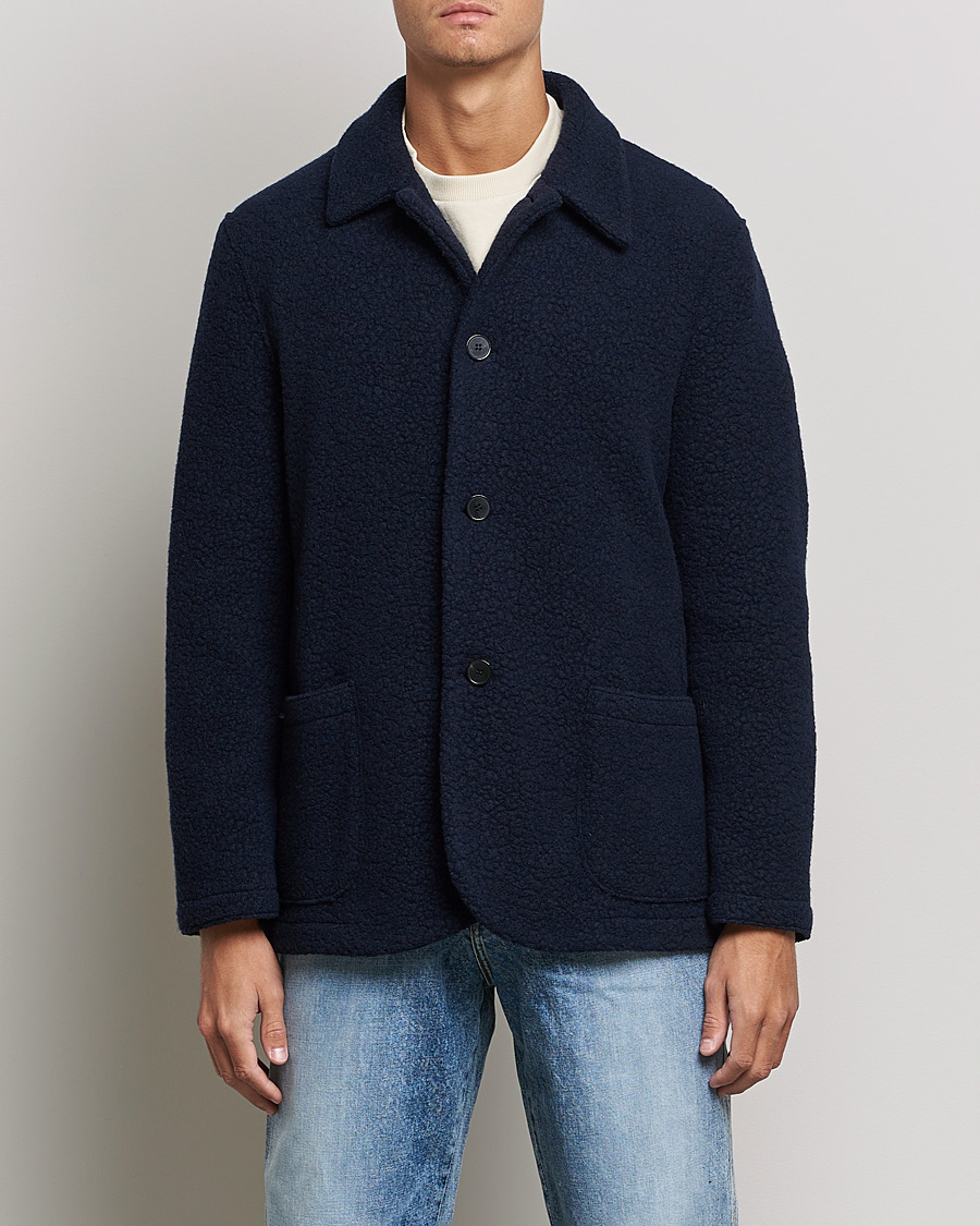 Uomini | Camicie | Harris Wharf London | Harrington Wool Boucleè Shirt Jacket Navy