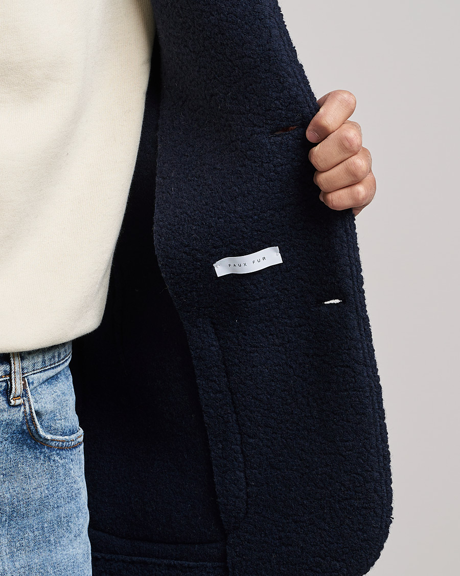 Uomini | Camicie | Harris Wharf London | Harrington Wool Boucleè Shirt Jacket Navy