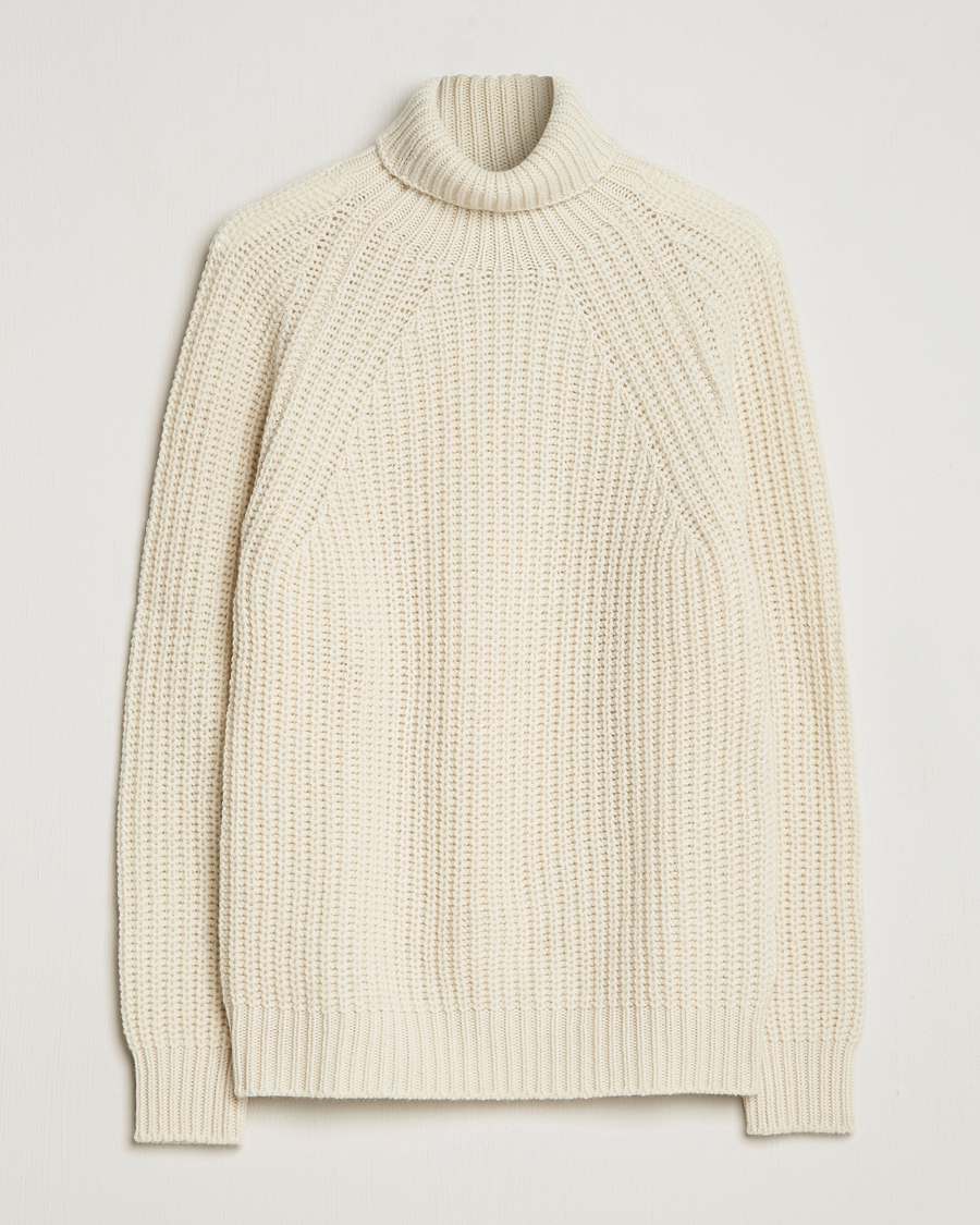 Uomini | Maglieria | Drake's | Lambswool Heavy Submariner Roll Neck White