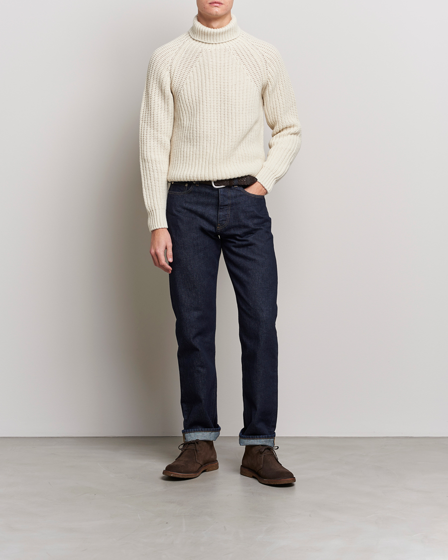 Uomini | Maglieria | Drake's | Lambswool Heavy Submariner Roll Neck White
