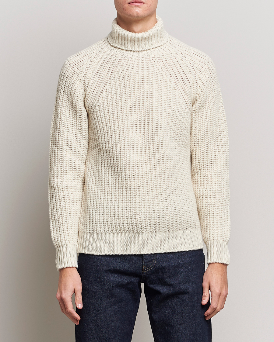 Uomini | Maglieria | Drake's | Lambswool Heavy Submariner Roll Neck White