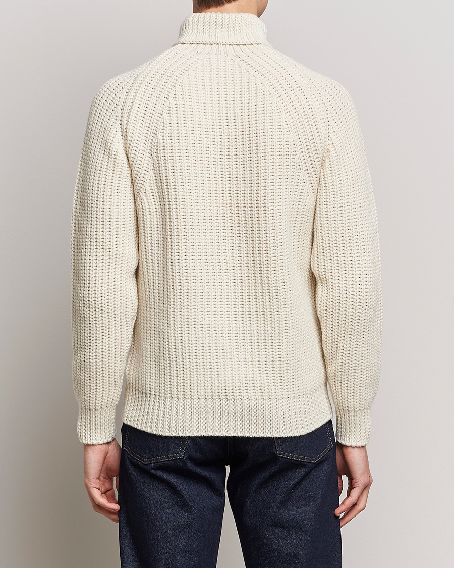 Uomini | Maglieria | Drake's | Lambswool Heavy Submariner Roll Neck White