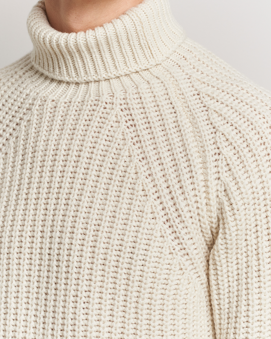 Uomini | Maglieria | Drake's | Lambswool Heavy Submariner Roll Neck White