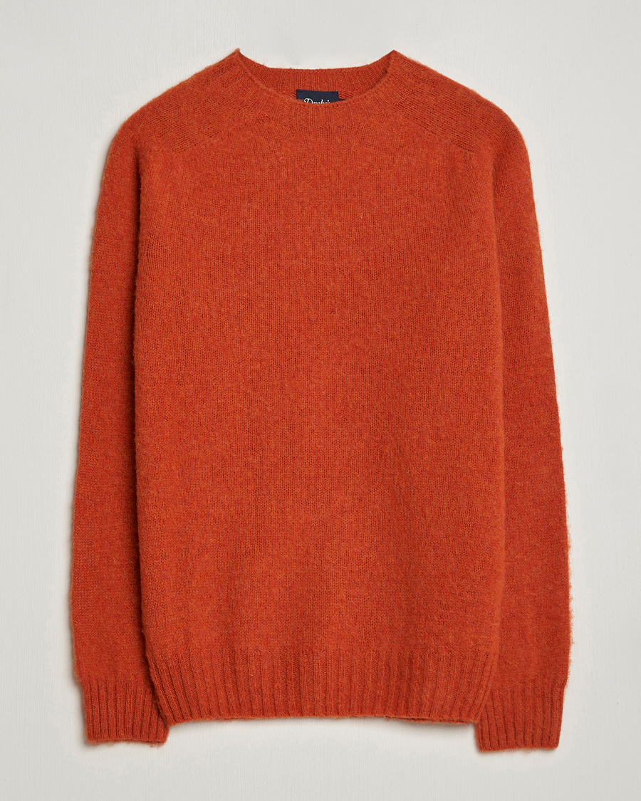 Uomini | Maglieria | Drake's | Brushed Shetland Crew Orange