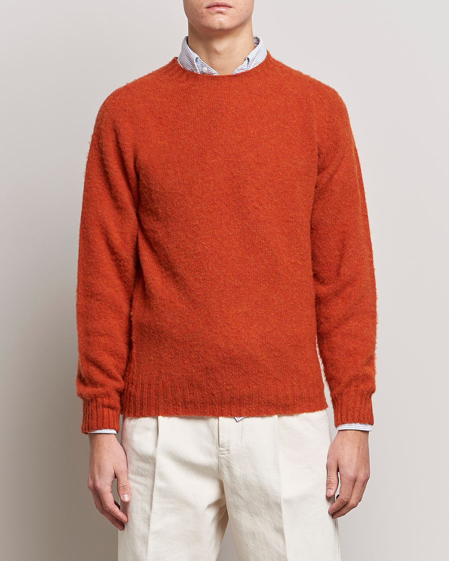 Uomini | Maglieria | Drake's | Brushed Shetland Crew Orange