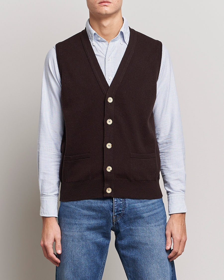 Uomini | Maglieria | Drake's | Lambswool Vest Cardigan Brown