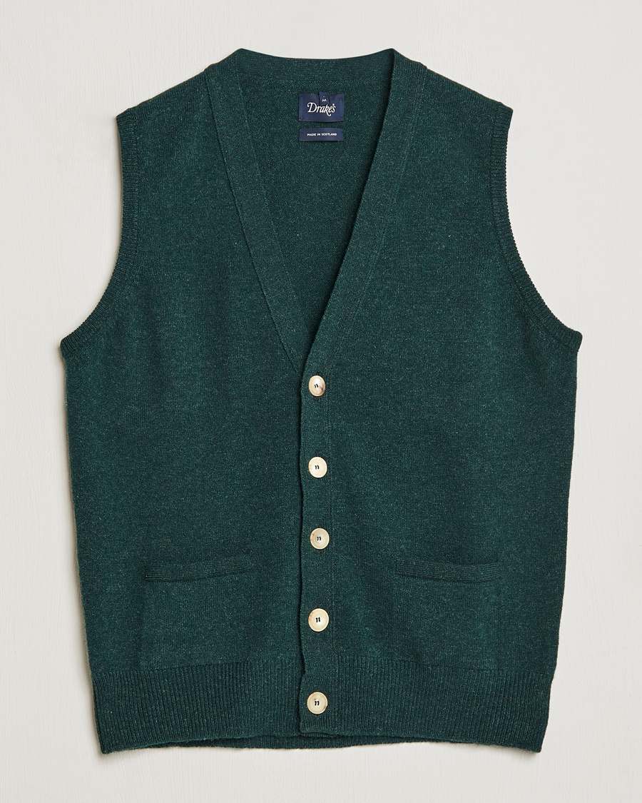Uomini | Maglieria | Drake's | Lambswool Vest Cardigan Green