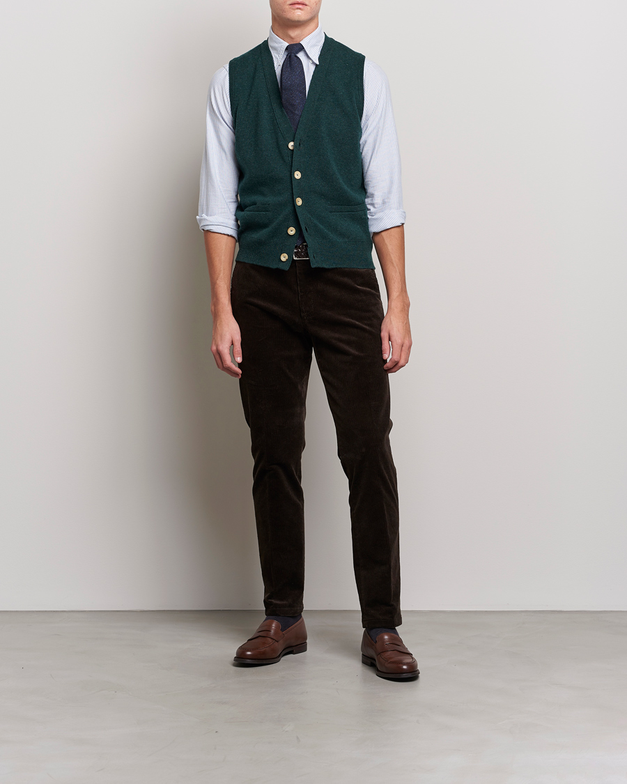 Uomini | Maglieria | Drake's | Lambswool Vest Cardigan Green