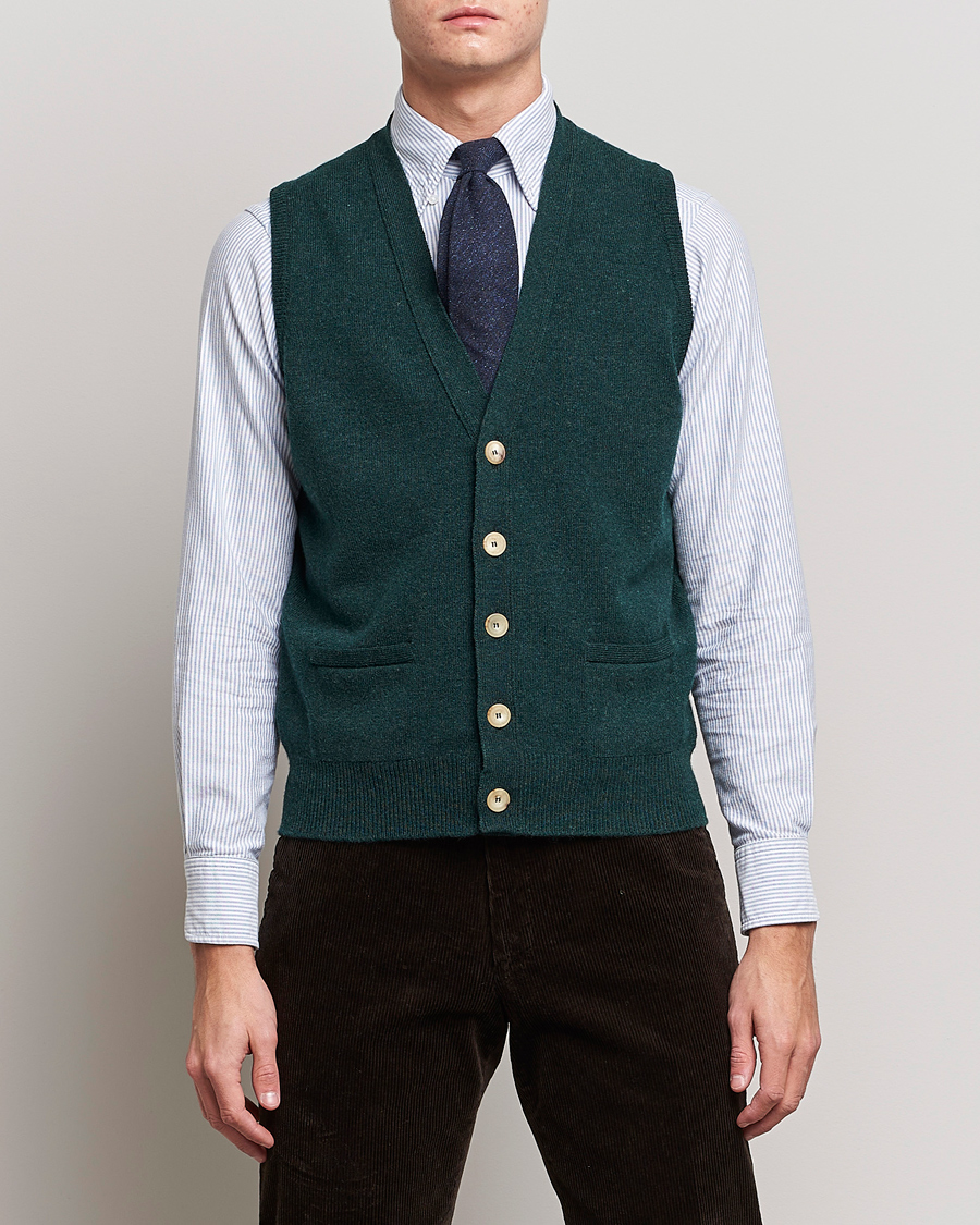 Uomini | Maglieria | Drake's | Lambswool Vest Cardigan Green