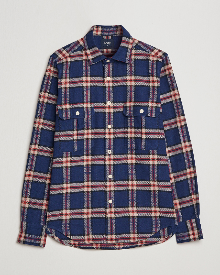 Uomini | Camicie | Drake's | Rugged Cotton Twill Work Shirt Blue