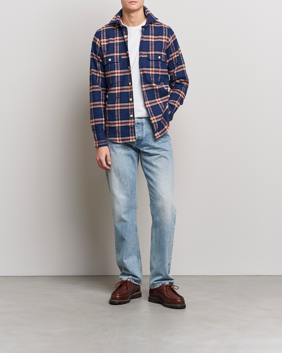 Uomini | Camicie | Drake's | Rugged Cotton Twill Work Shirt Blue