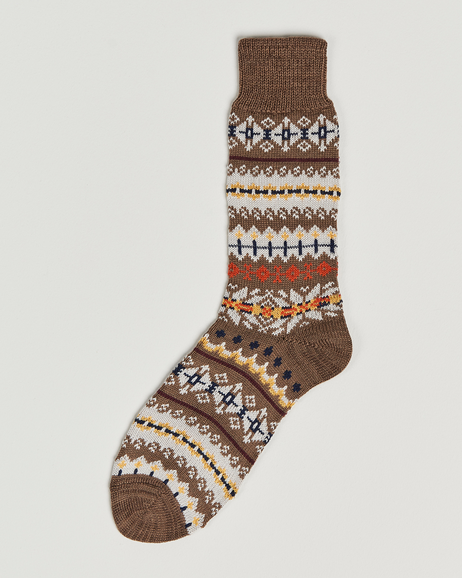 Uomini | Biancheria intima | Drake's | Fairisle Wool/Cotton Socks Brown