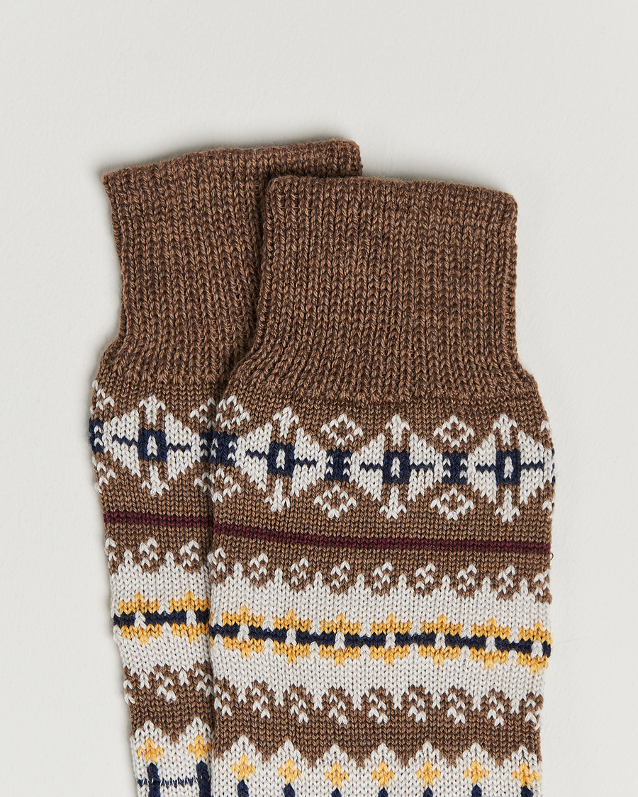 Uomini | Biancheria intima | Drake's | Fairisle Wool/Cotton Socks Brown