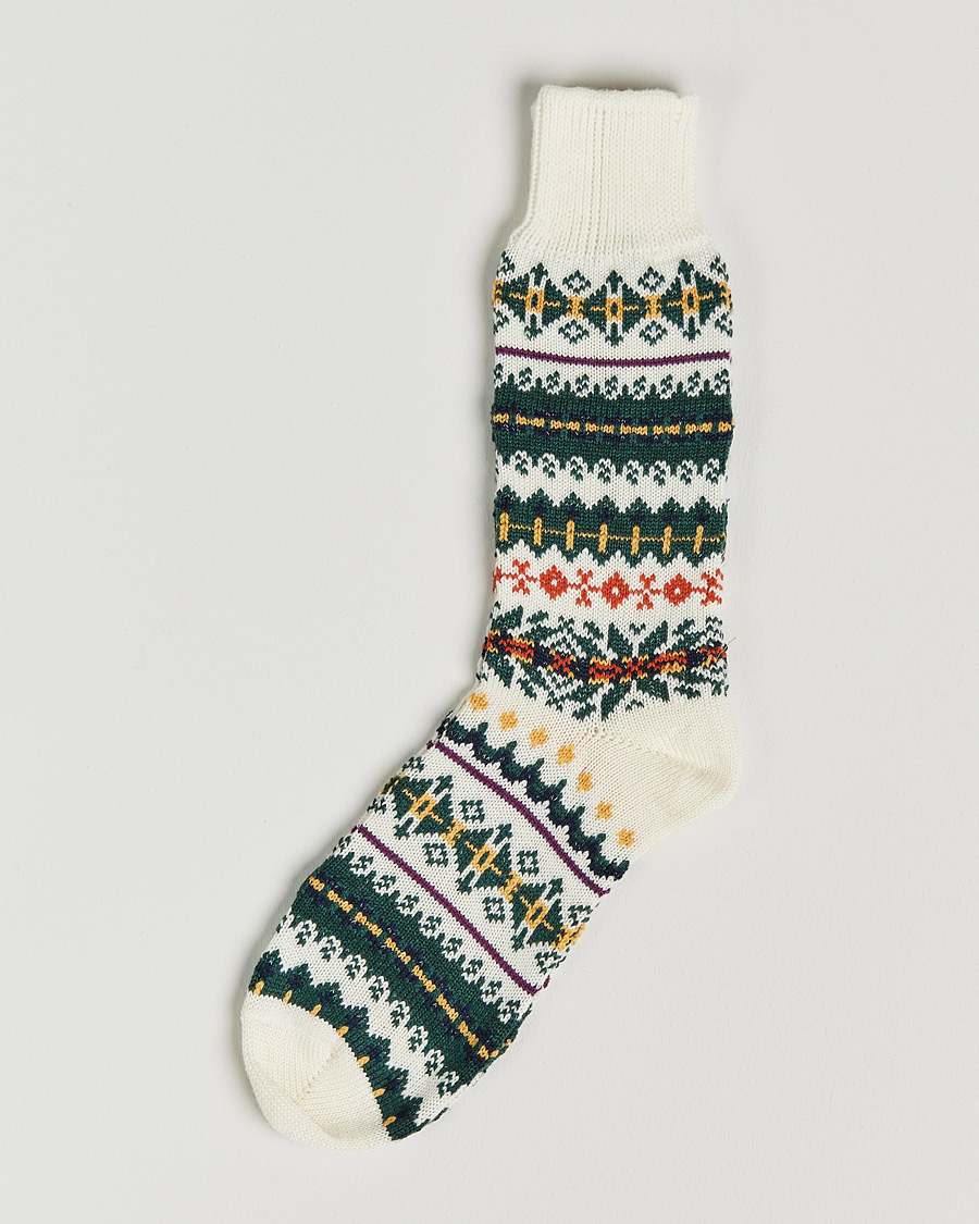 Uomini | Biancheria intima | Drake's | Fairisle Wool/Cotton Socks Ecru