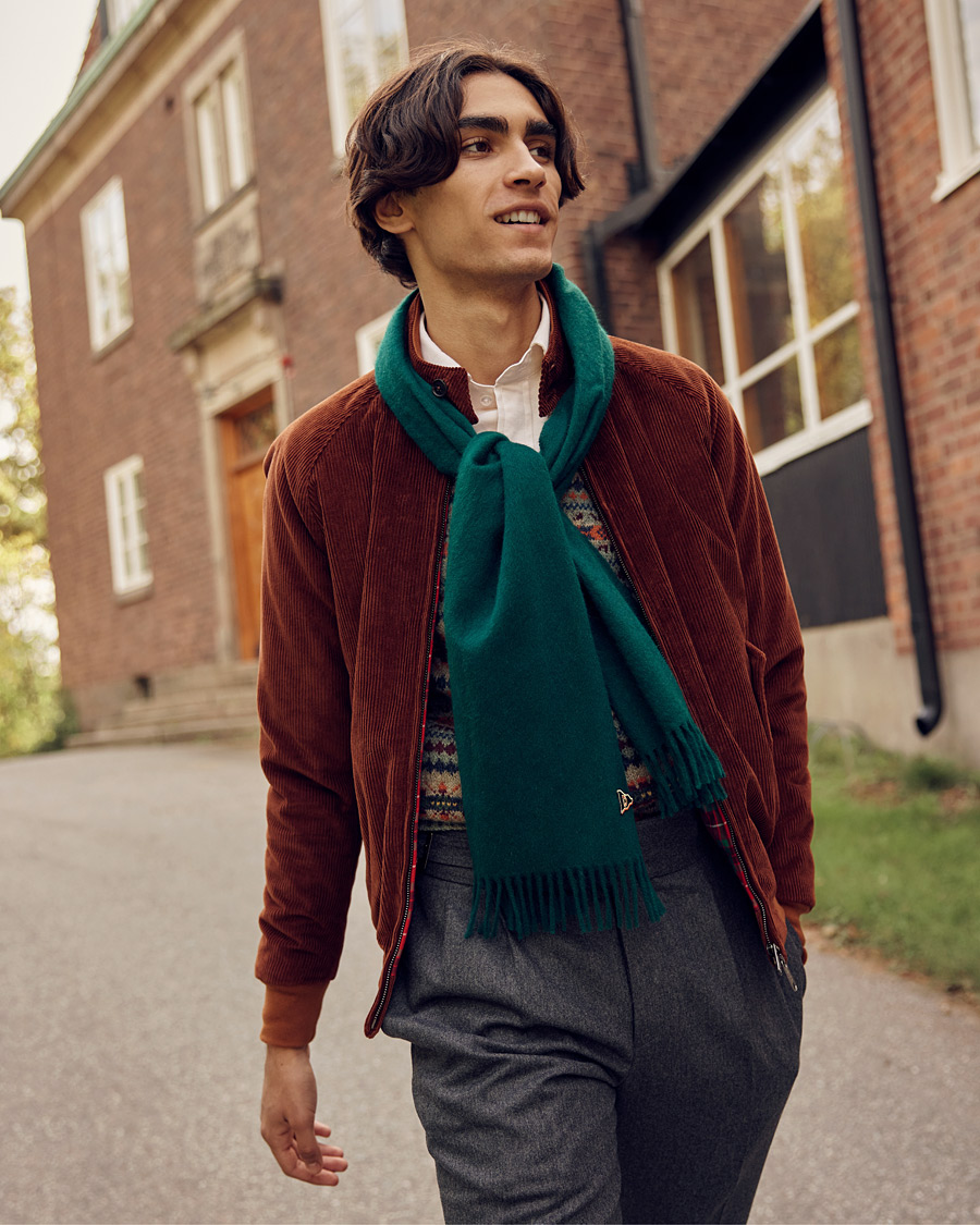 Uomini | Drake's Geelongora Tasselled Scarf Green | Drake's | Geelongora Tasselled Scarf Green