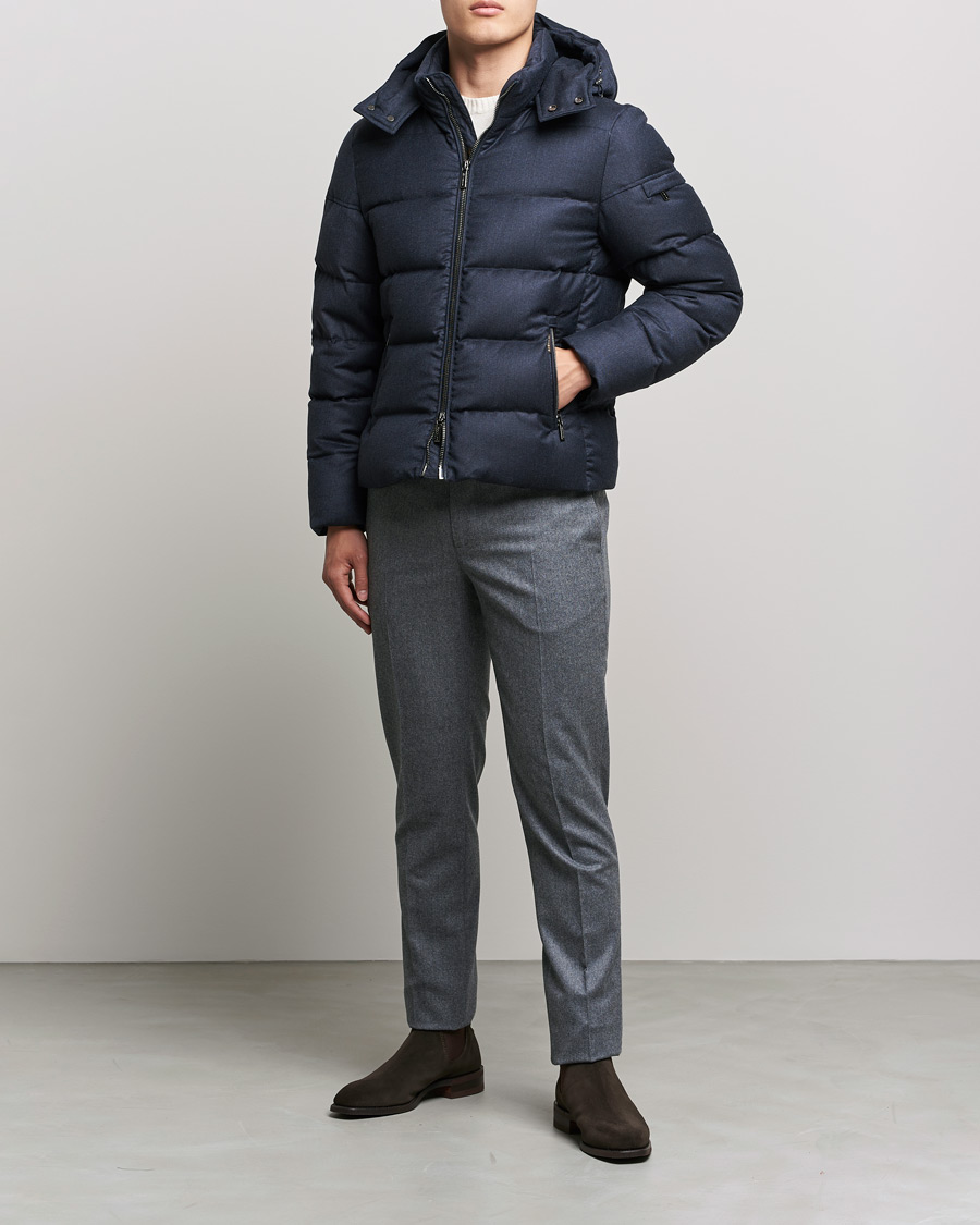 Uomini | Giacche | MooRER | Brett Wool/Cashmere Hooded Jacket Blue Grey