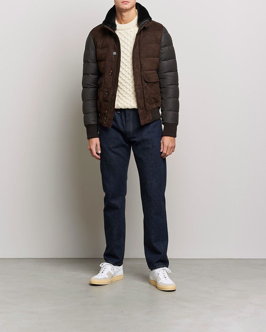 Uomini | Giacche | MooRER | Fantoni Wool/Cashmere Suede Bomber Jacket Dark Brown