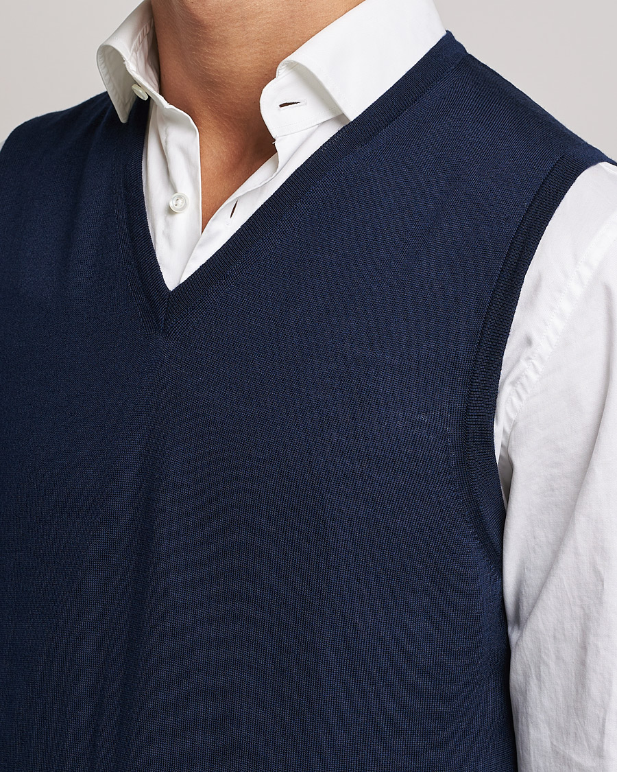 Uomini | Maglieria | Stenströms | Merino Slipover Navy