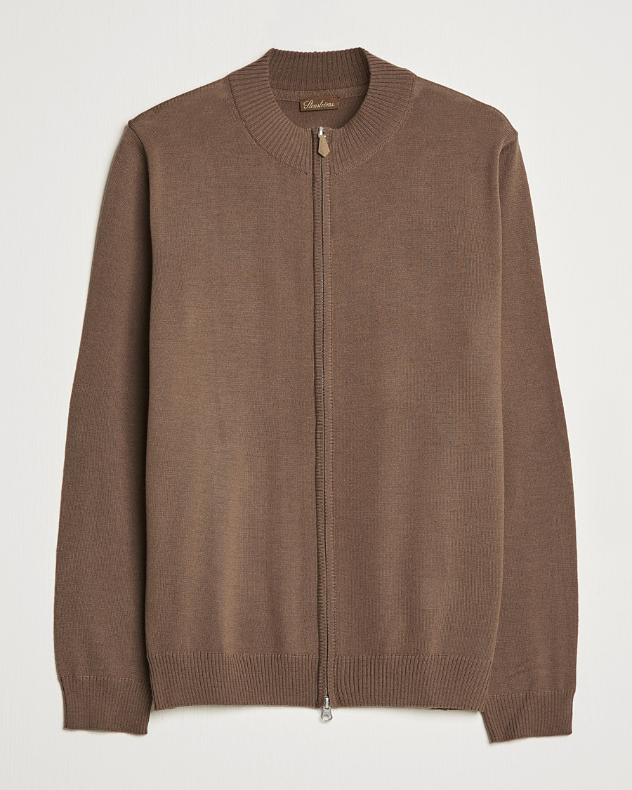 Uomini | Maglieria | Stenströms | Merino Full Zip Brown