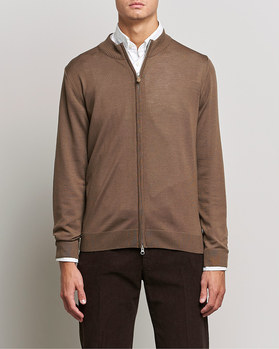 Uomini | Maglieria | Stenströms | Merino Full Zip Brown