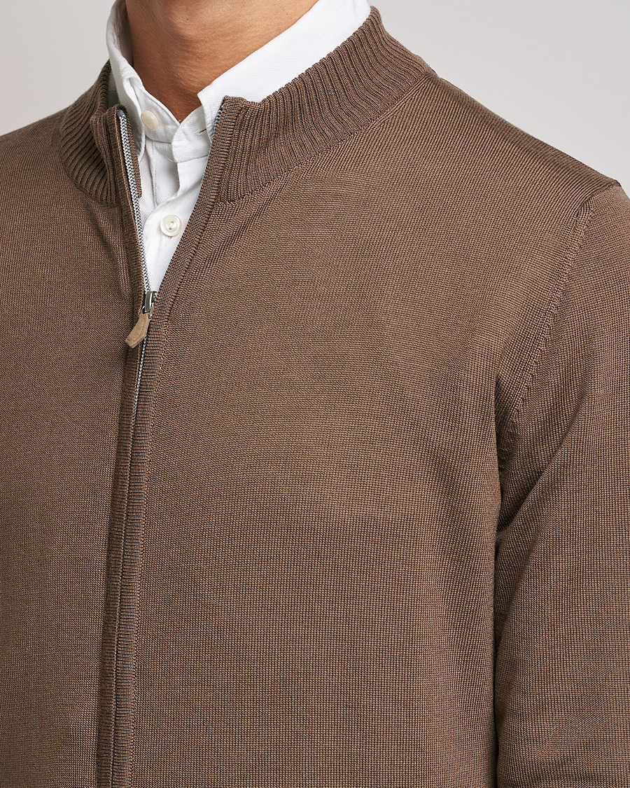 Uomini | Maglieria | Stenströms | Merino Full Zip Brown