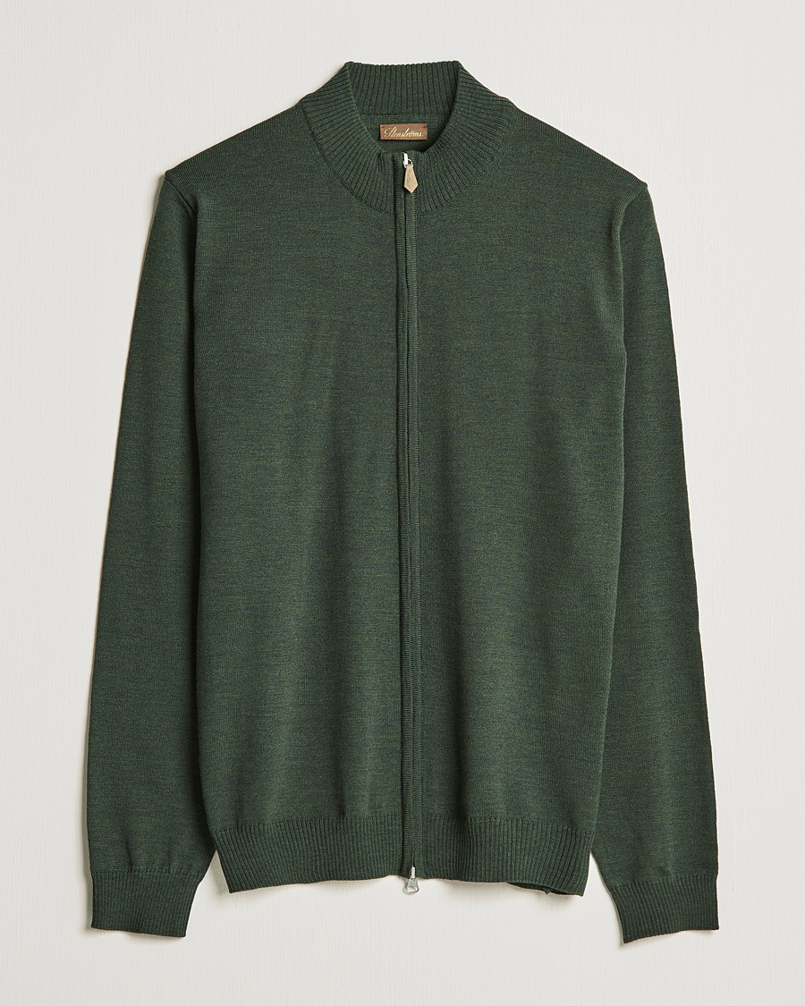 Uomini | Maglieria | Stenströms | Merino Full Zip Dark Green