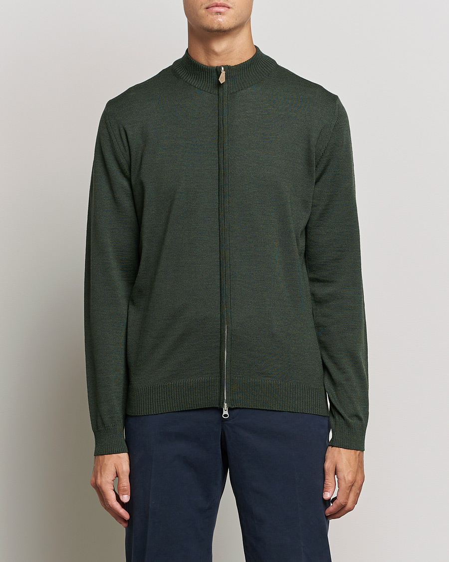 Uomini | Maglieria | Stenströms | Merino Full Zip Dark Green