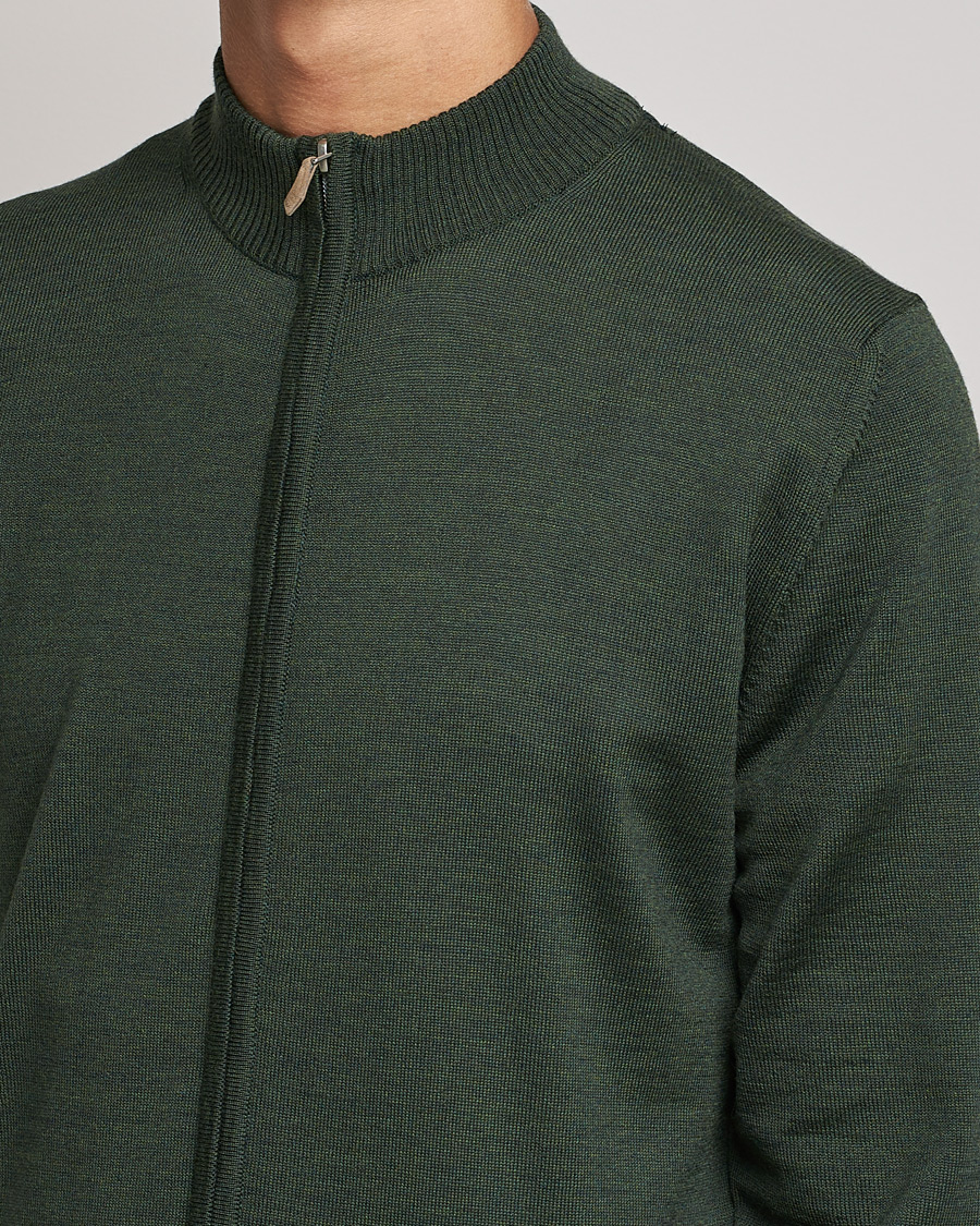Uomini | Maglieria | Stenströms | Merino Full Zip Dark Green