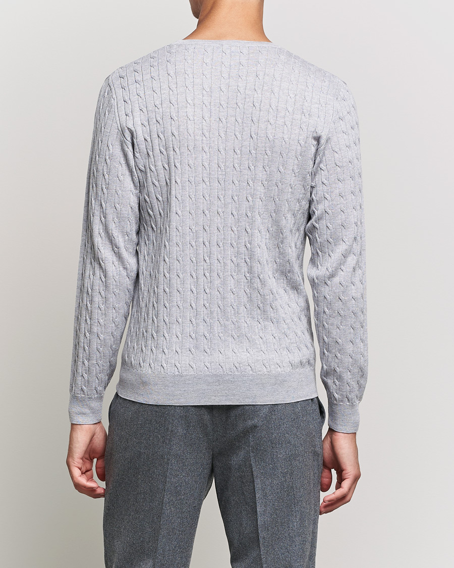 Uomini | Maglieria | Stenströms | Merino Cable Crew Neck Light Grey