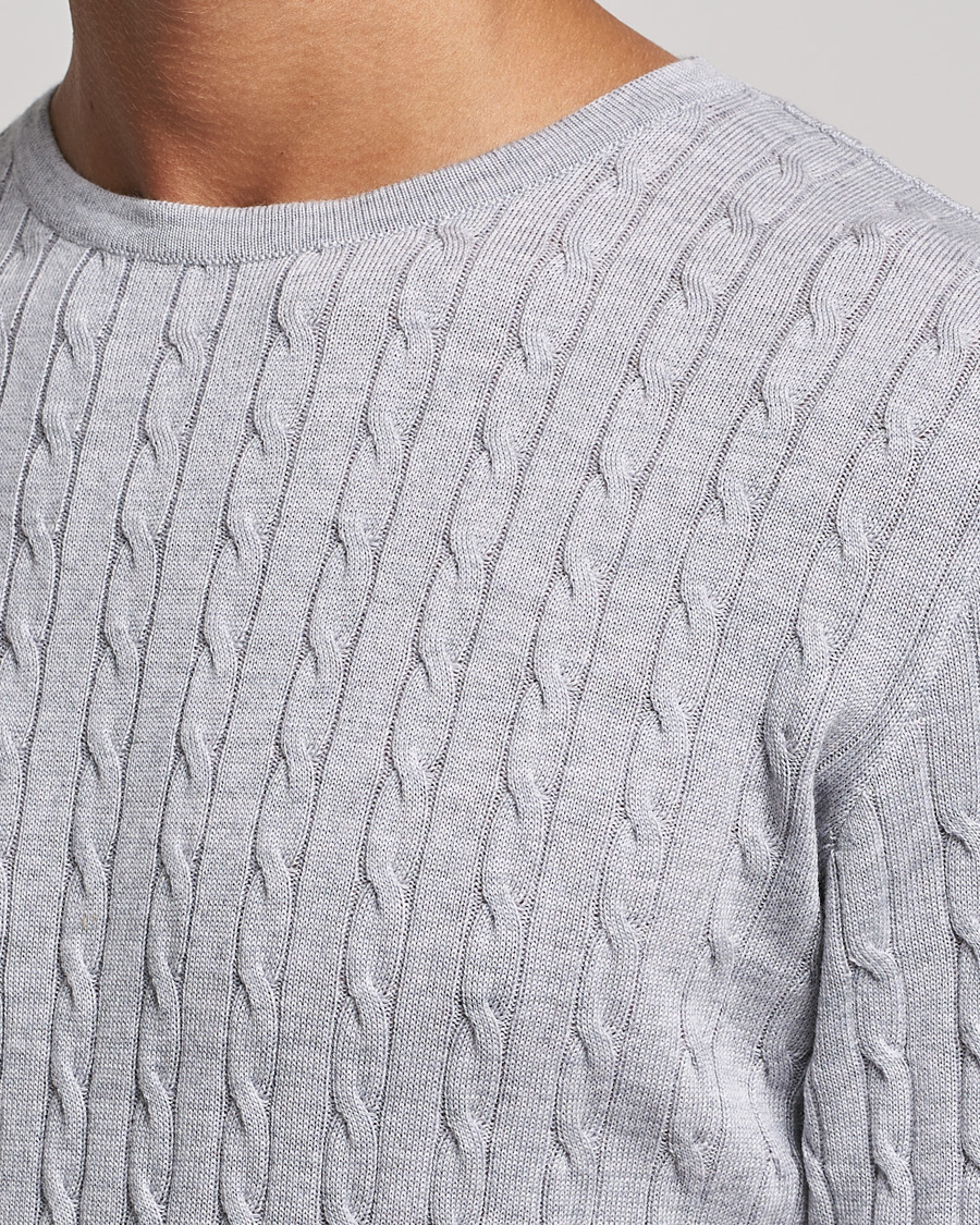 Uomini | Maglieria | Stenströms | Merino Cable Crew Neck Light Grey