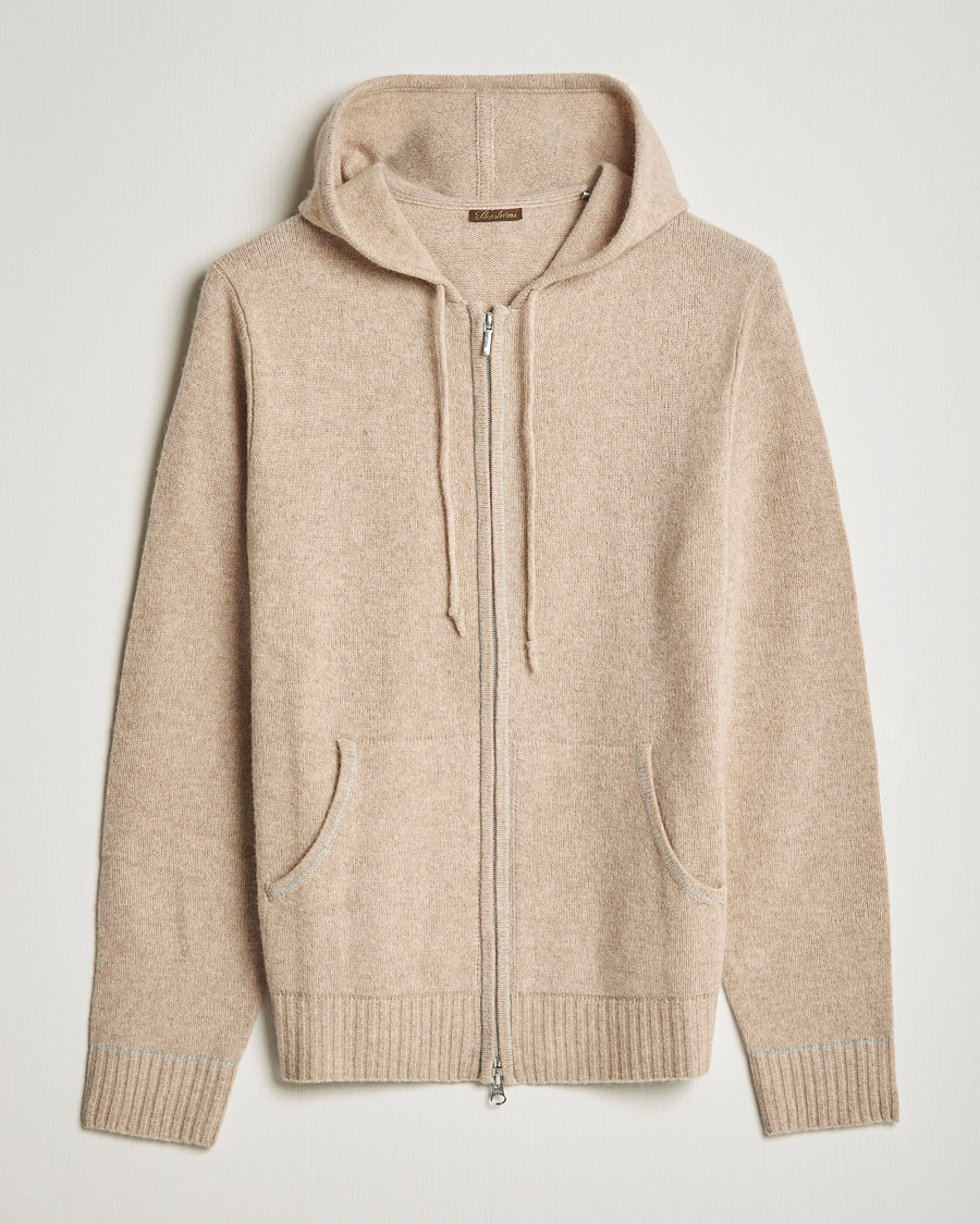 Uomini | Maglieria | Stenströms | Yak/Merino Full Zip Hoodie Beige