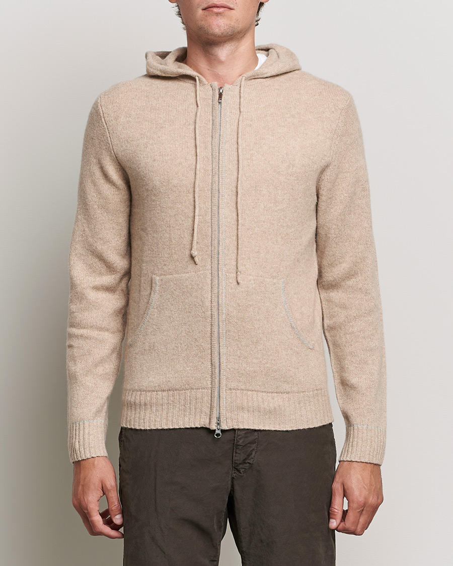 Uomini | Maglieria | Stenströms | Yak/Merino Full Zip Hoodie Beige