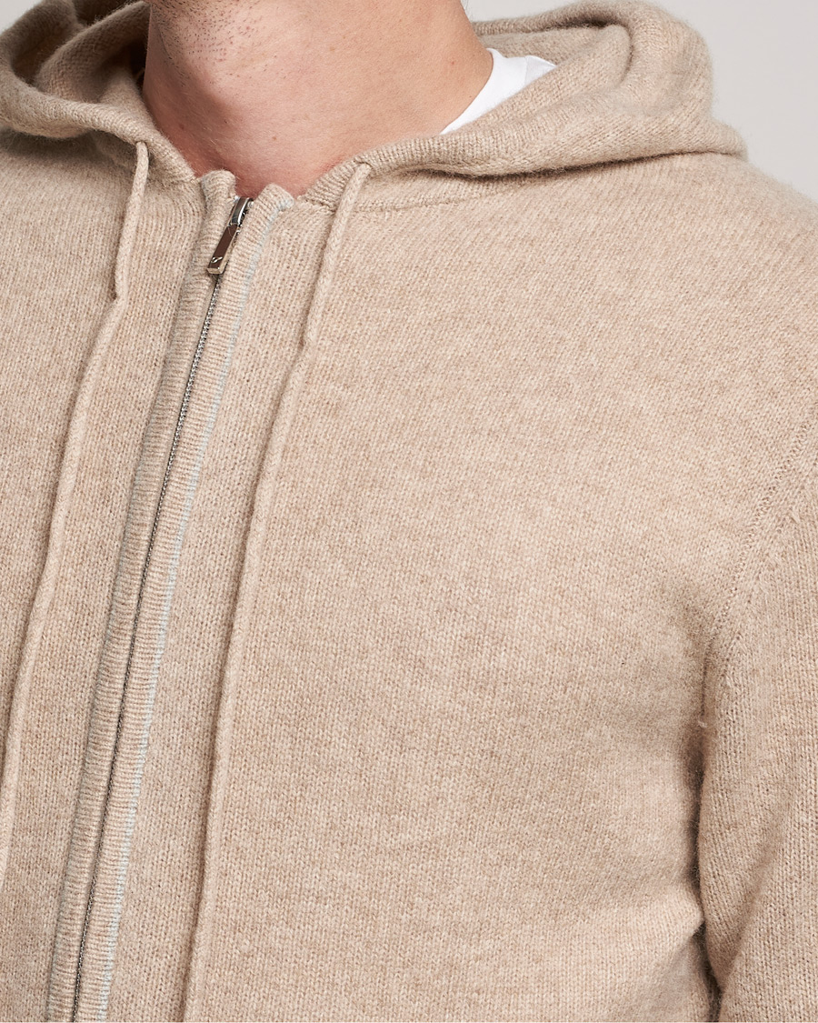 Uomini | Maglieria | Stenströms | Yak/Merino Full Zip Hoodie Beige