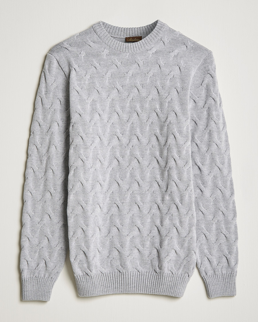 Uomini | Maglieria | Stenströms | Heavy Cable Merino Crew Neck Light Grey